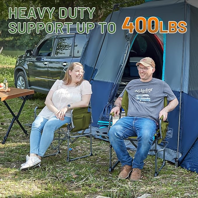 TIMBER RIDGE Aluminum Camping Directors Chair with Side Table Pocket, Portable Folding Chair, Heavy Duty Lawn Chair for Fishing Trip Picnic Concert Outdoor 400lbs, Green 2 Pack