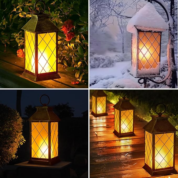 18" Solar Lantern with Flickering Flame Light, Large Outdoor Waterproof Solar Lanterns Hanging Metal Decorative Lantern for Patio Front Porch Garden Yard Outside Tabletop Mothers Day Gifts Grandma