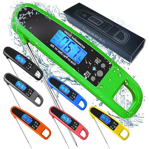 Instant Read Meat Thermometer for Kitchen Cooking, Ultra Fast Precise Waterproof Digital Food Thermometer with Backlight, Magnet and Foldable Probe for Deep Fry, Outdoor BBQ, Grill(Green)