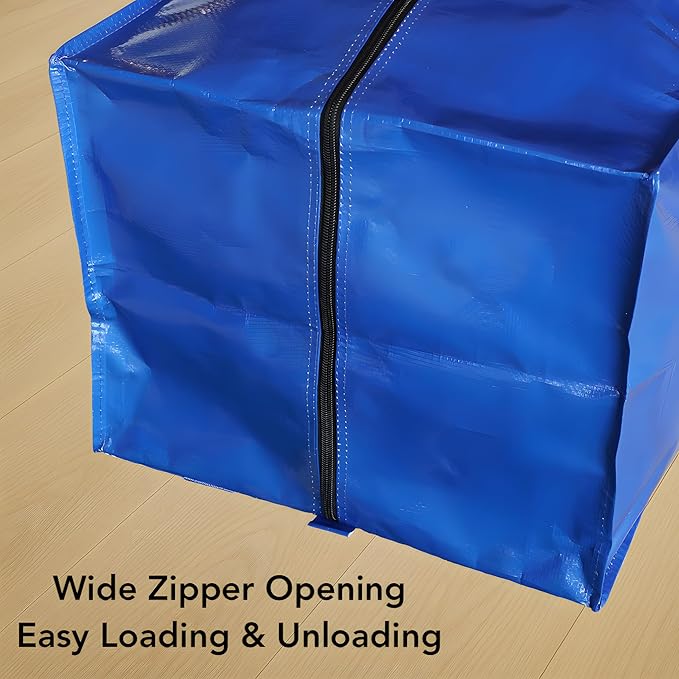 Extra Large Moving Bags - 6-Pack Heavy Duty Storage Duffel - Sturdy Backpack Straps Handles, Zippers - Reusable Moving Storage Bags for Clothes - Folding Collapsible Storage Tote Bag Set – Blue