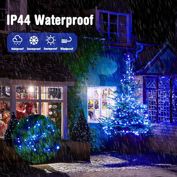 JMEXSUSS 250 LED Blue Christmas Lights: 91.5ft Extendable Green Wire Blue String Lights Outdoor Waterproof - 8 Modes Christmas Tree Light Indoor