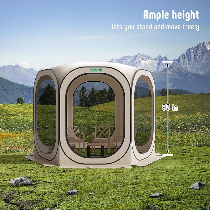 Screen Tent Pop-Up, Portable Tent Canopy with Mesh Mosquito Net, Screen House Room Canopy Shade Screen Houese 10x 10 FT with Carry Bag for Patio, Backyard, Sports & Outdoors Activities, Beige