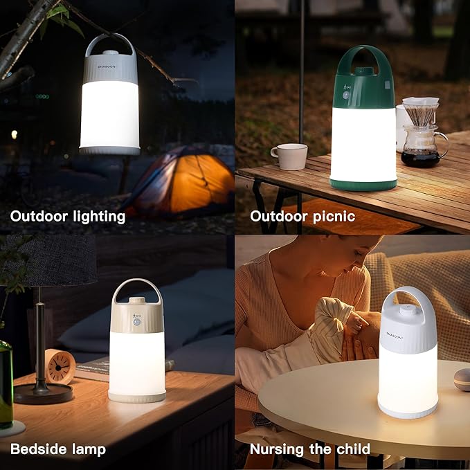 Motion Sensor LED Night Light - Cordless Battery Powered Table Lamp, Portable Lamps Lantern for Outdoor Camping Tents, 4 Brightness Level, Press Dimmable Safe Night Lights, 1 Pack (Green)