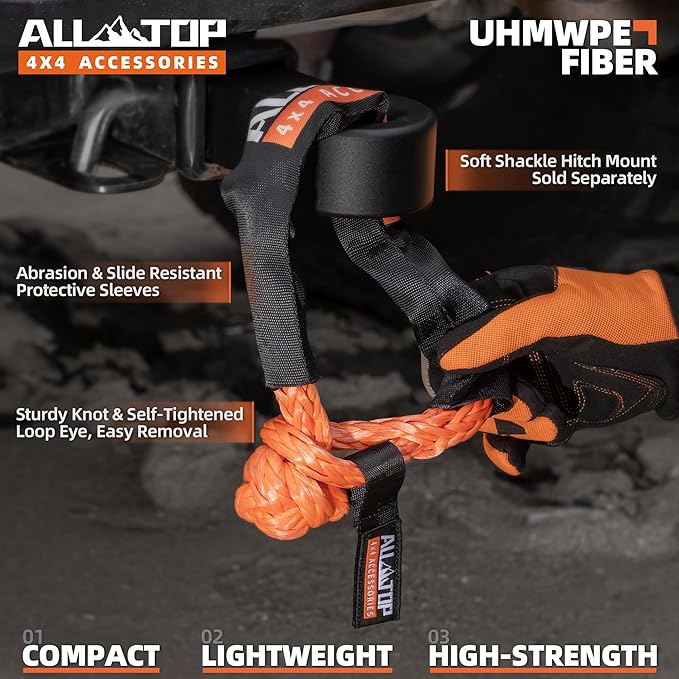 ALL-TOP Synthetic Soft Shackle Rope 1/2in x 22in (48300Lbs Max Break) UHMWPE Recovery Tow Shackles for Offroad 4x4 Vehicles, 2 PCS