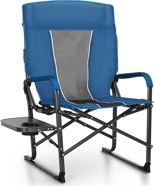 ALPHA CAMP Oversized Folding Camping Chairs High Backrest Reclining Director Heavy Duty Lawn Chairs for Adults Support 300 LBS Fishing Chairs with Large Side Table Cup Holders for Outdoor Fishing