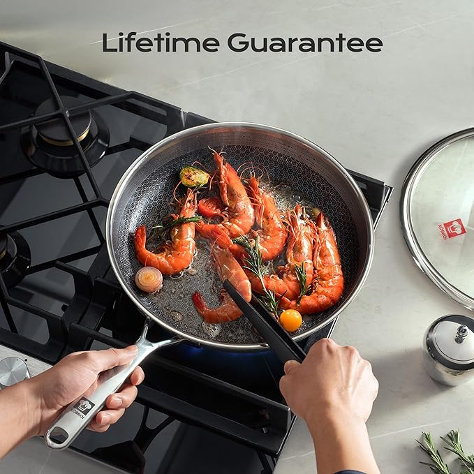 8in+Lid Nonstick Frying Pan - Stainless Steel Skillet, Dishwasher & Oven Safe, Compatible with Induction & Gas Stoves, Non-Toxic & Easy to Clean