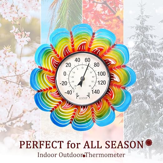 MUMTOP Outdoor Thermometers for Patio-Indoor Outdoor Wall Thermometer - Colorful Flower Outside Thermometer Decorative Temperature for Home or Garden Decor
