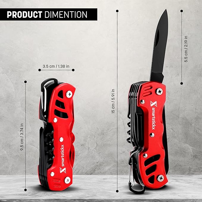 16 in 1 Multi Tool Tactical Knife Camping essential Survival with Knife, Scissors, Saw, Wine Opener, Multiple Screwdrivers, Key Chain Easy Carry, Fish Scaler (Red)