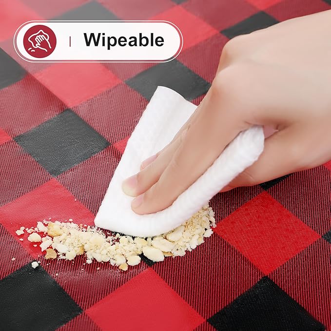 misaya Rectangle Waterproof Vinyl Table Cloth, Buffalo Flannel Backed Tablecloth, Wipeable Plastic Table Cover for Dinner, Kitchen, Picnic (54" x 120", Red and Black)