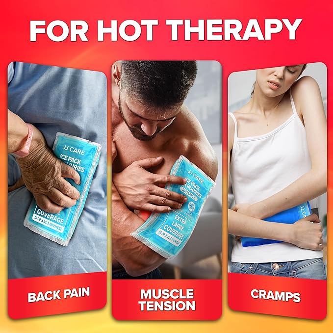 JJ CARE Ice Packs for Injuries Reusable (Pack of 2, XL) - Gel Ice Packs Reusable - Soft Ice Pack for Injuries with Wrap - Flexible Therapy, for Knee, Back, Neck, Wrist, & Ankle