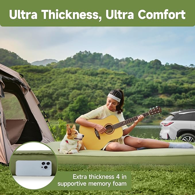 OUTSKIRT Camping Mattress, Self Inflating Sleeping Pad with Pump Sack, Foam Camping Pad for Sleeping, 4” Thickness Sleeping Mat for Camp/Travel/Car, 4 Season Camp Air Mattress