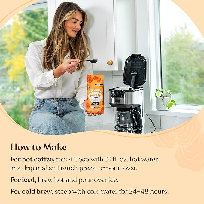 Four Sigmatic Focus Mushroom Coffee | Organic Ground Coffee with Lion's Mane Mushroom and Chaga for Better Focus and Immune Support | 12oz Bag