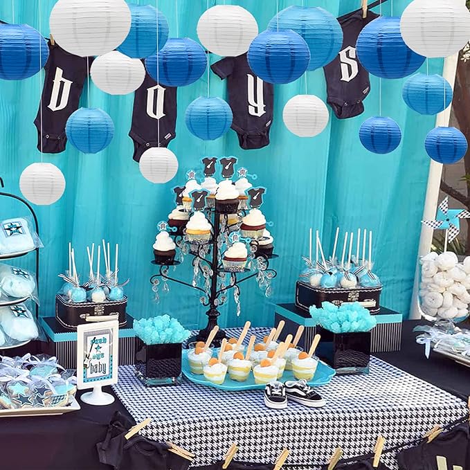 Paper Lanterns Party Decorations Blue - Hanging Paper Lanterns Indoor Outdoor - Wedding Graduation Birthday Baby Shower Party Supplies, 15pcs