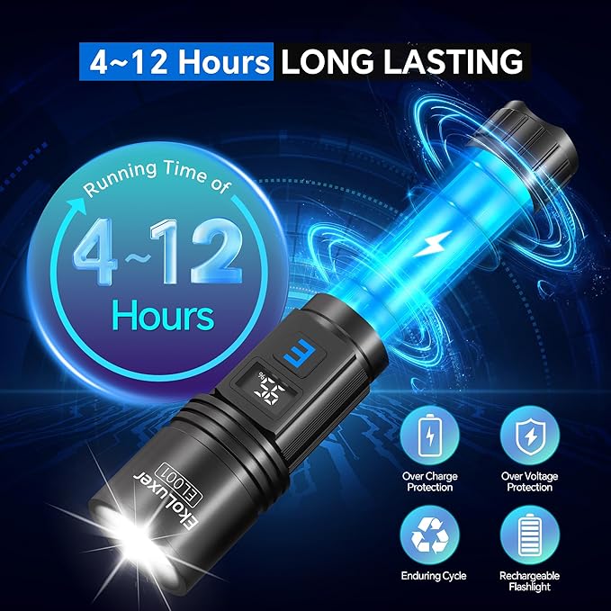 3Pack Rechargeable Flashlights 99000 High Lumens, Super Bright Flashlight with LCD Digital Display, 5Modes Adjustable LED Flashlight Tactical Flashlights High Powered, Flash Lights for Emergency