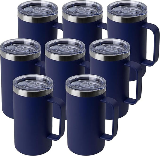DOMICARE 24oz Mug with Handle and Lid, Stainless Steel Coffee Mug, Travel Mug with Handle, Double Wall Vacuum Coffee Tumbler, Reusable Insulated Cup, Navy, Pack 8