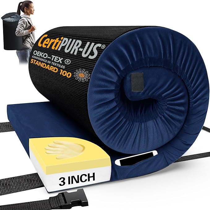 CYMULA CertiPUR-US Memory Foam Camping Mattress Pad, Portable Foam Sleeping Pad for Camping, Roll up Sleeping Mat for Adults Guest Floor Bed for Sleepover, Car, Tent SUV Cot Mattress