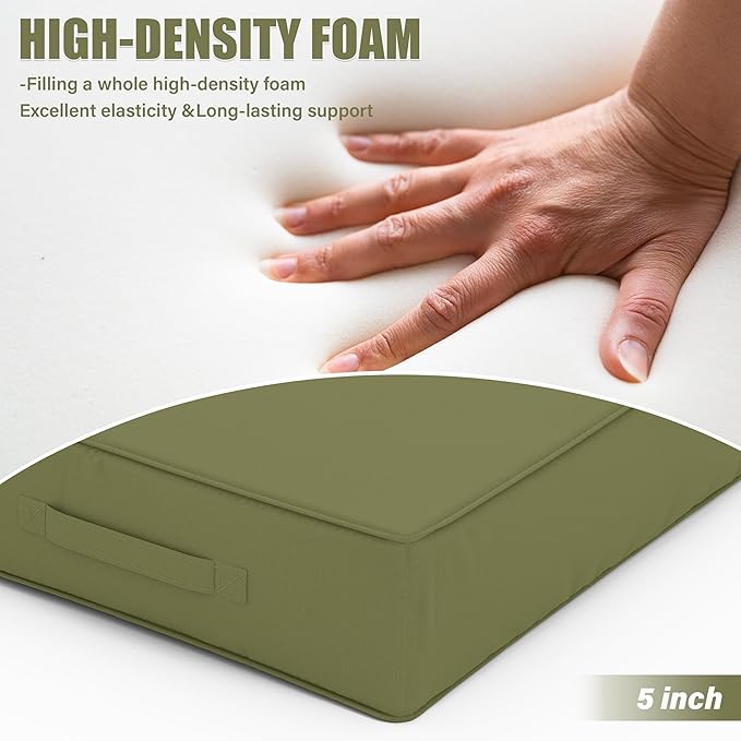 Patio Chair Cushions 24 X 24 X 5 Inch Waterproof Outdoor Seat Cushions for Patio Furniture, Outdoor Sofa Couch Pads with Ties & Handle, Set of 2, Light Green