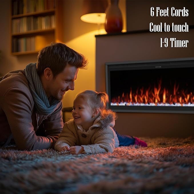 Benrocks 74'' Slim Electric Fireplace Inserts - WiFi-Enabled, Alexa & App Control, Recessed & Wall Mounted, 13 * 13 * 3 Flame Color Combinations, 750W/1500W, Black