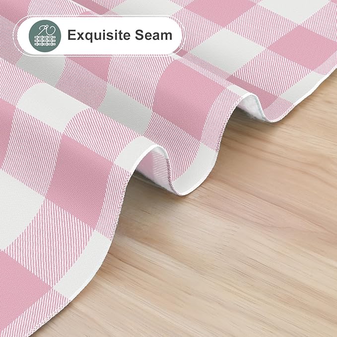 misaya Rectangle Waterproof Vinyl Table Cloth, Buffalo Flannel Backed Tablecloth, Wipeable Plastic Table Cover for Dinner, Kitchen, Outdoor (52" x 70", Pink and White)