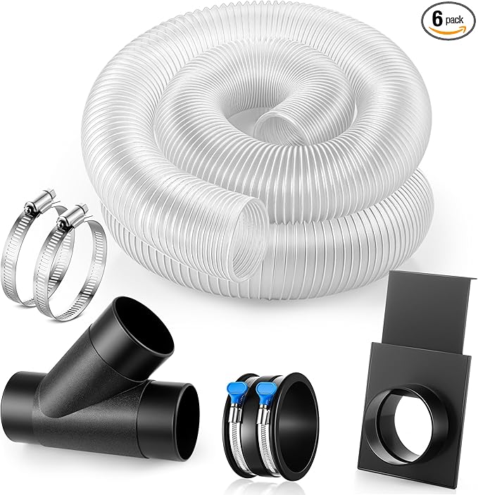 4 in x 10 ft Dust Collection Hose with 4 Inch Y Fitting, 4 Inch Blast Gate with Flex Cuff with 2 Steel Thumbscrew Clamps and 2 Steel Hose Clamps for Dust Collection Fittings Woodshop Vacuum System