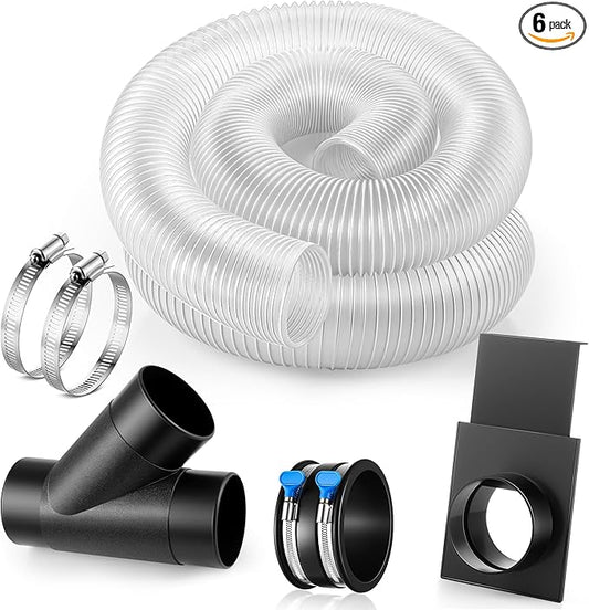 4 in x 10 ft Dust Collection Hose with 4 Inch Y Fitting, 4 Inch Blast Gate with Flex Cuff with 2 Steel Thumbscrew Clamps and 2 Steel Hose Clamps for Dust Collection Fittings Woodshop Vacuum System