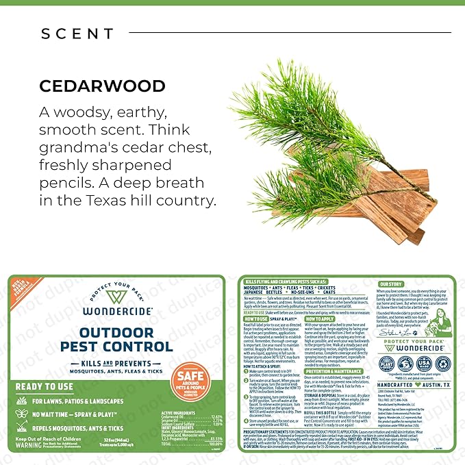 Wondercide - Outdoor Pest Control Spray with Natural Essential Oils - Mosquito, Ant, Insect Repellent, Treatment, Killer - Safe Around Pets Kids 32 oz