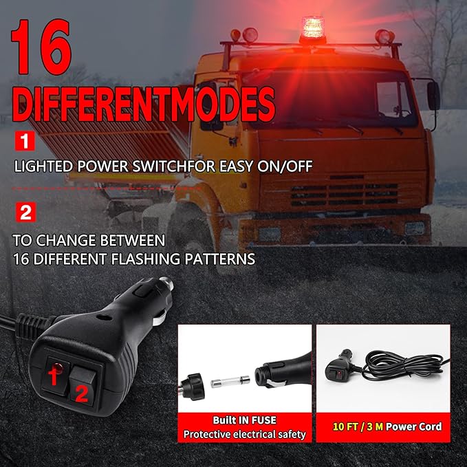 60 LED Strobe Light, 12-24V Warning Emergency Magnetic Beacon Lights for Trucks, Construction Vehicles, UTV ATV, Firefighter, Ambulance and Snow Plow (Red)