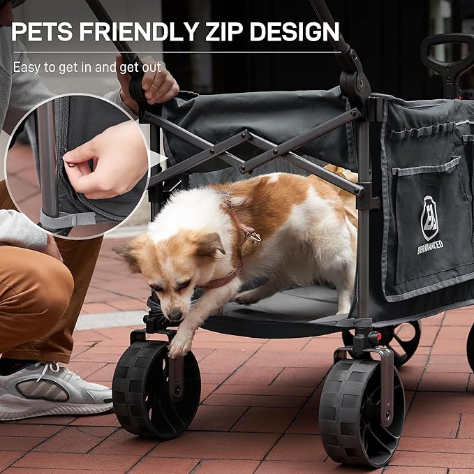 EVER ADVANCED Folding Push Wagon with Brakes, Portable Shopping Cart, Collapsible Wagon Cart with All-Terrain Big Wheels for Camping, Beach, Sports