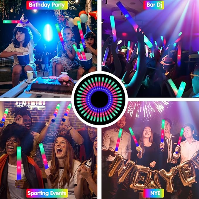 135PCS Foam Glow Sticks, Foam Light Up Sticks with 3 Modes Colorful Flashing, Glow Stick Bulk Party Pack, Glow in Dark Party Supplies, LED Foam Sticks Bulk for Wedding, Raves, Concert, Halloween