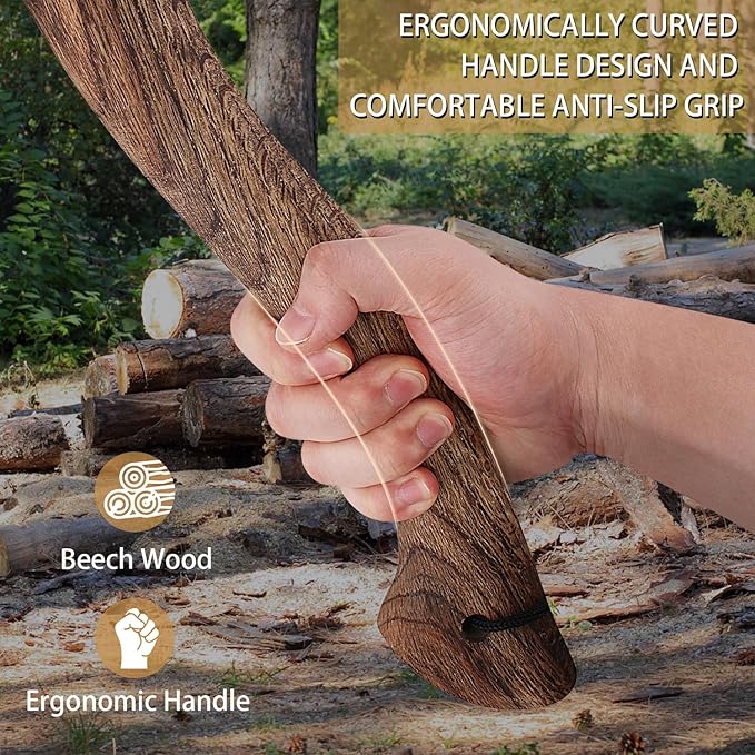 15.2" Camping Hatchet, Hand Forged Axe with Sheath, Bushcraft Axe with 1065 Carbon Steel and Beech Handle for Wood Splitting and Kindling – Perfect for Outdoor Survival and Adventures