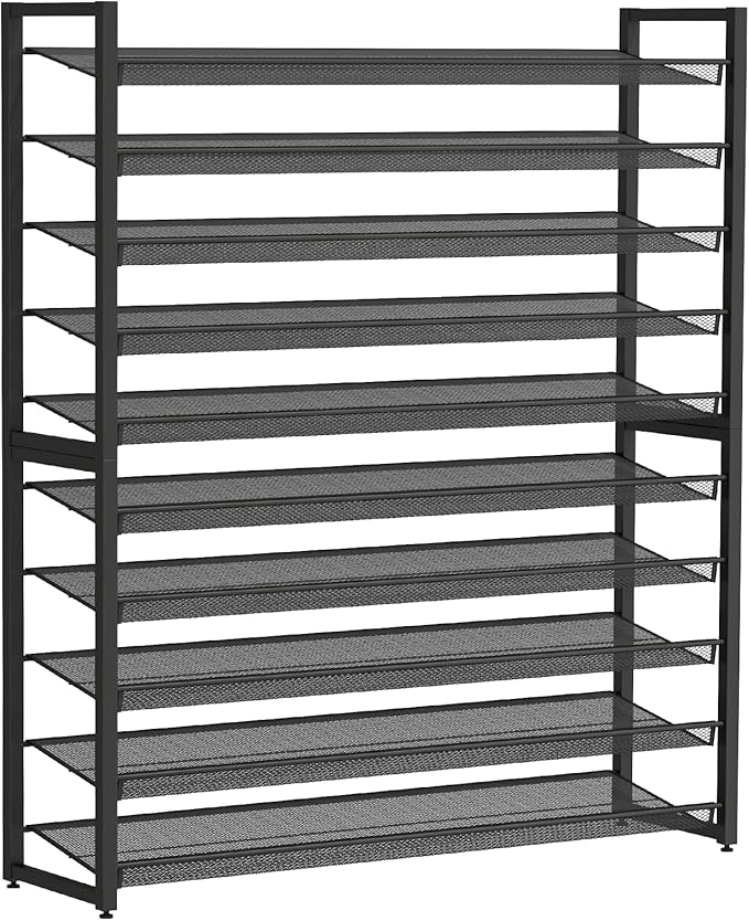 Metal Shoe Rack,Large 10 Tier Shoe Organizer, Heavy Duty Metal 5-Tier Stackable Shoe Storage Vertical Shoe Rack for Closet Front Door Entrance,Entryway,GarageUp to 62 Pairs,Black