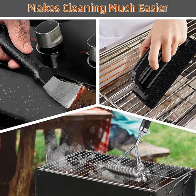 40PCS Griddle Accessories Kit, Flat Top Grill Accessories Set for Camp Chef, Griddle Spatula Set with Burger Press, Scraper, Tongs and Carry Bag for Outdoor BBQ