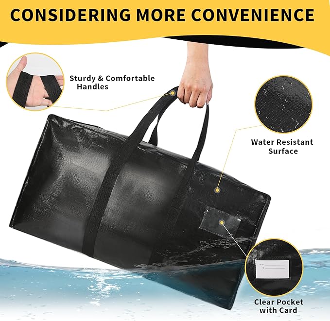 Heavy Duty Extra Large Moving Bags,176 Gallon Jumbo Packing Bags,Huge Moving Storage Bags with Strong Zippers & Carrying Handles,Reusable Big Moving Storage Bags for College Dorm Travel 1Pack