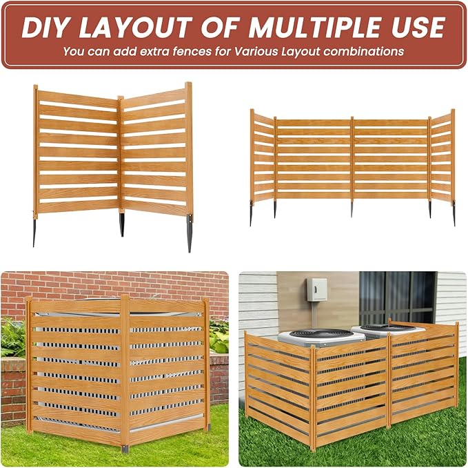 LILYPELLE 38in W x 42in H Air Conditioner Fence, 2 Panels Outdoor Wooden Fence Privacy Screen with Metal Stakes, Trash Can Pool Equipment Enclosure Outside Panels Decorative Fences