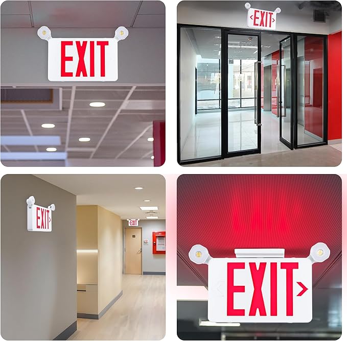 Gruenlich Red Exit Sign with Emergency Lights, 2 Adjustable LED Heads and Backup Battery, UL 924, AC 120/277V, Commercial Hardwired Exit Light for Business, 12 Pack