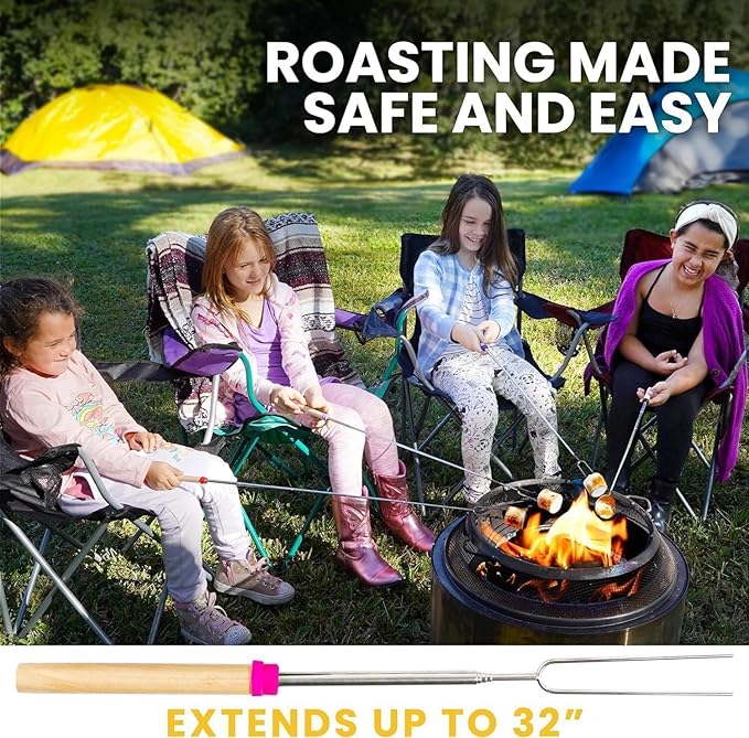 Zulay Sturdy Marshmallow Sticks for Fire Pit Extra Long - Great Smores Sticks Smores Kit Fire Pit - Marshmallow Roasting Skewers - Hot Dog Fork Bonfire Glamping Camping Accessory 32" 8 Pack Bundle