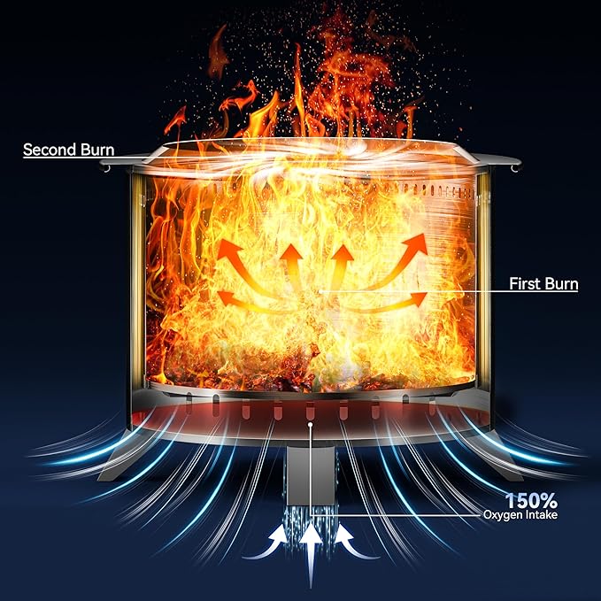 Smokeless Fire Pit,22 Inch Stainless Steel Firepit, Outdoor Wood Burning Fire Pit with Cover,Smokeless Firepits for Outside Backyard Patio Garden Camping Bonfire