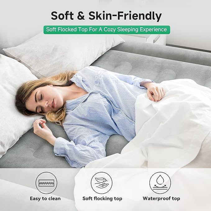Air Mattress Twin with Built-in Pump 18", Comfortable Self-Inflating Air Mattress with High-Speed Pump, Durable Blow Up Mattress Twin with Storage Bag for Guests, Camping, Travel