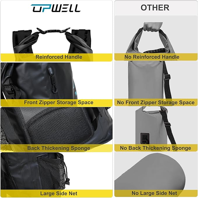UPWELL 30L Waterproof Dry Bag Boating Backpack for Travel Hiking Camping Kayaking Hiking Swimming Floating Submersible Dry Bag Black