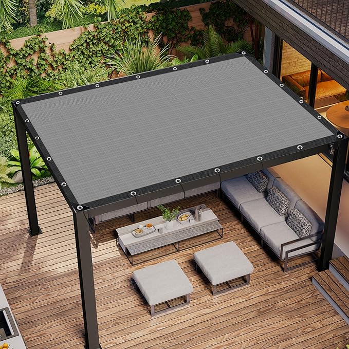 Grey Sun Shade Cloth,Pergola Shade Cover with Reinforced Grommets,90% Shade Fabric Fence Privacy Screen Balcony,Pergola Canopy Garden Carport Porch Deck Patio Shade Cover,10x20FT