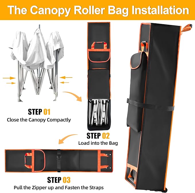 10 x 10 x 62in Canopy Bag Replacement for 10 x 10 Pop Up Canopy Tent with Roller Wheels - Canopy Carrying Bag with Handles - Pop Up Canopy Replacement Parts - 600D Waterproof Oxford Fabric