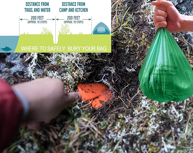 Toilet Bags, Certified Biodegradable and Compostable; Use and Bury in Ground –Includes Convenient Water Resistant Carry Case