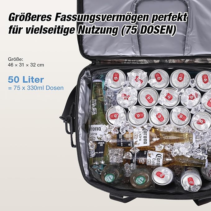 Insulated Cooler Bag 48/75 Cans, Soft Sided Portable Lunch Bag Coolers w/Zippered Top, Leak Proof PVC Interlayer, 5-Layer Insulation Large Ice Chest Bag for Travel, Camping, Beach, Picnic