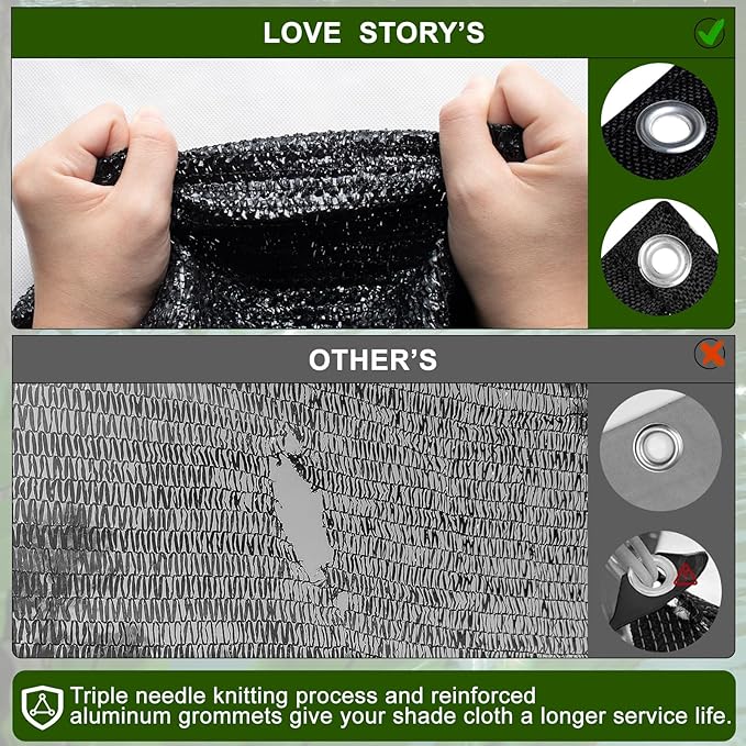 LOVE STORY 6x8FT 90% Black Garden Shade Cloth, Sun Shade Cover Net Mesh Tarp with Grommets, Sunblock Net for Garden,Greenhouse,Plants and Patio