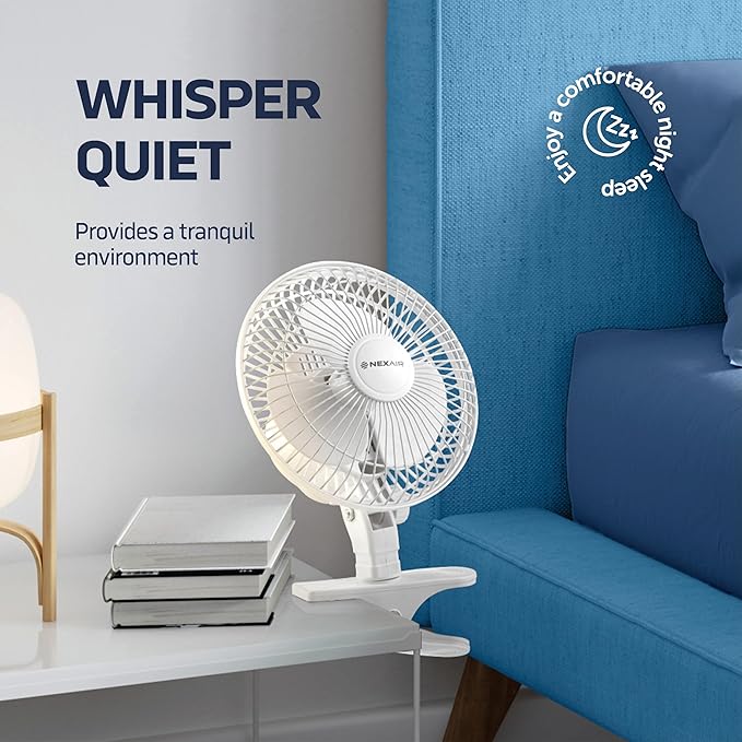 6-Inch Clip on Fan, 360 Degree Rotation, Two Speed Portable Clip Fan With Strong Clamp Grip, Quiet Operating Desk Fan Plug-in AC Made Of Durable Material, Great For Bedroom, Office, Living Room