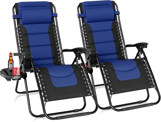 Sophia & Willliam Zero Gravity Chair Set of 2, Reclining Folding Chair with Free Cup Holder (Blue)