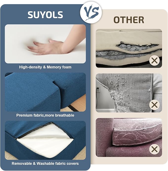 2-in-1 Folding Sofa Bed with Pillows - Folding Chair Floor Couch & Sleeping Mattress - Washable Cover & Memory Foam Sleeper Chair for Living Room/Guest Room/Apartment/Loft, Navy Blue, Twin XL