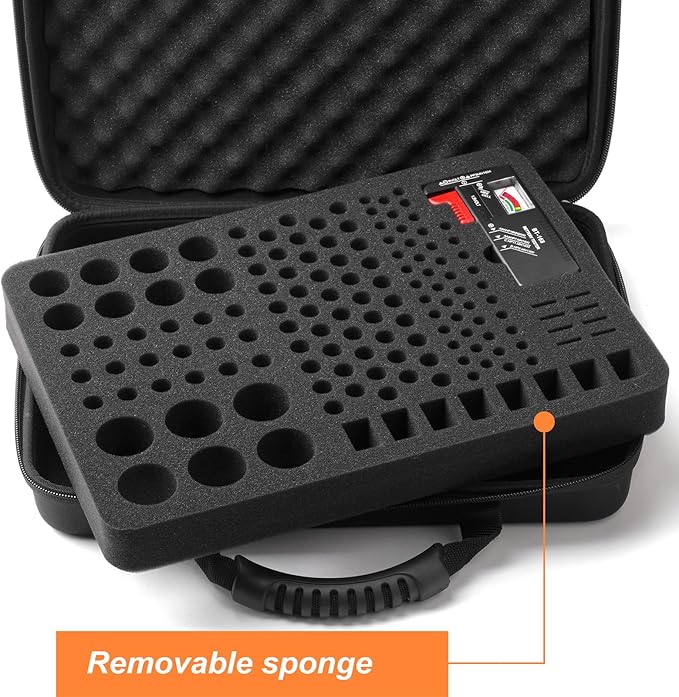 Hard Battery Organizer Storage Box, Battery Organizer Carrying Case Bag Holder Holds 148 Batteries AA AAA C D 9V - with Battery Tester BT-168 (Batteries are Not Included)