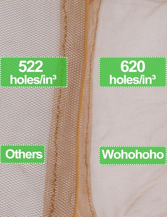 Wohohoho Mosquito Mesh Head Net with Drawstring, Face Netting for Hats & Men/Women - Beekeeper Net Mask Protection for Midge, Bugs & Gnats (2 Packs, Khaki) BIG NET