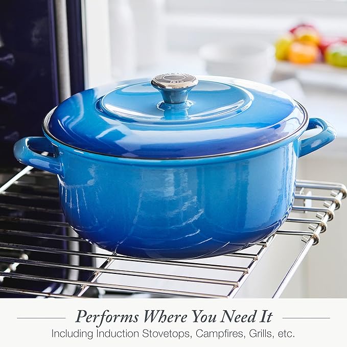 Merten & Storck 5.3QT Round Dutch Oven Casserole Pot with Lid, European Crafted Enameled Iron Stockpot, Induction & All Cooktops, Braising, Stews, Roasting, Slow Cooking, Sourdough, Caribbean Blue